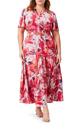 NIC+ZOE Scribble Bouquet Tiered Maxi Dress Pink Multi at Nordstrom