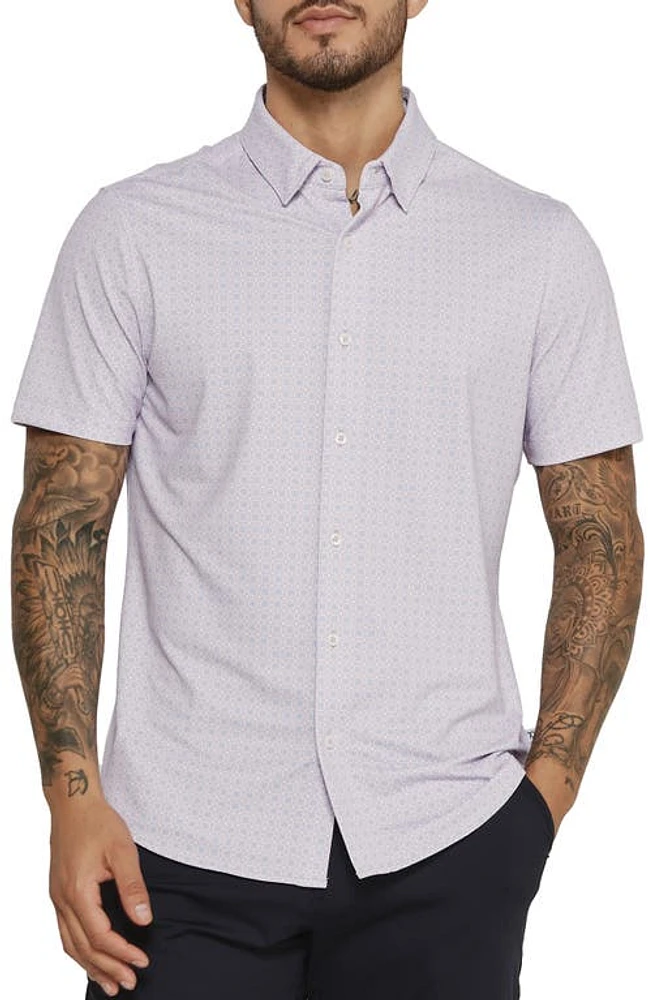 7 Diamonds Cassian Geometric Print Short Sleeve Performance Button-Up Shirt at Nordstrom,