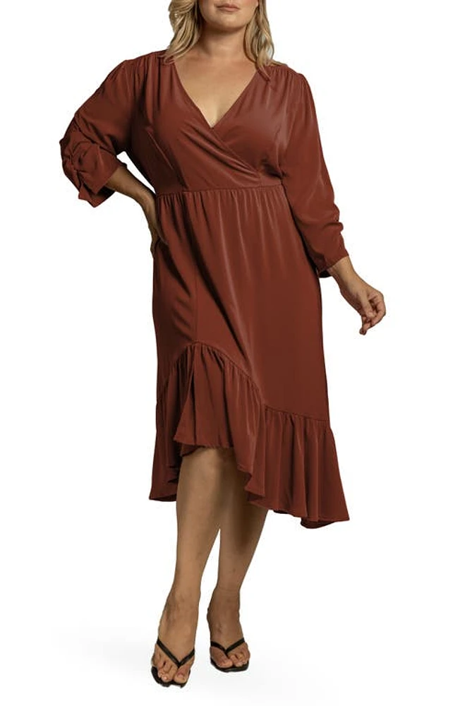 Standards & Practices Kelsie Ruffle Hem Wrap Dress Brownie at Nordstrom,