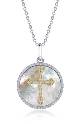 Lafonn Simulated Diamond & Mother-of-Pearl Cross Pendant Necklace in White at Nordstrom, Size 20