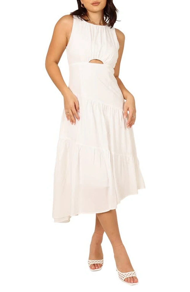 Petal & Pup Briana Cutout Cotton Linen Midi Dress White at Nordstrom,