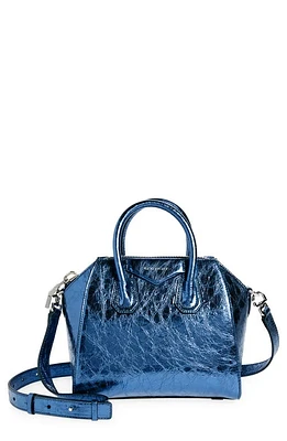 Givenchy Mini Antigona Metallic Leather Satchel in Navy at Nordstrom