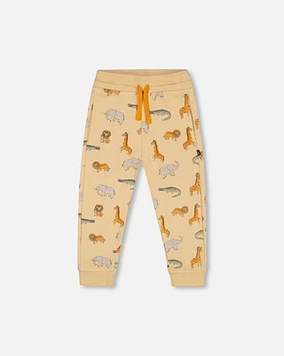 Deux Par Deux Little Boy's French Terry Sweatpants Beige Printed Jungle Animal at Nordstrom