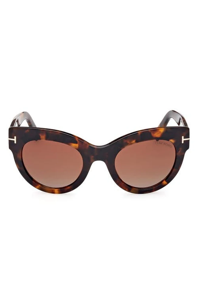 TOM FORD Lucilla 51mm Gradient Cat Eye Sunglasses in Shiny Dark Havana/bordeaux at Nordstrom