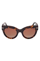 TOM FORD Lucilla 51mm Gradient Cat Eye Sunglasses in Shiny Dark Havana/bordeaux at Nordstrom