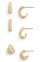 Nordstrom Set of 3 Puffed Huggie Hoop Earrings in Gold at Nordstrom