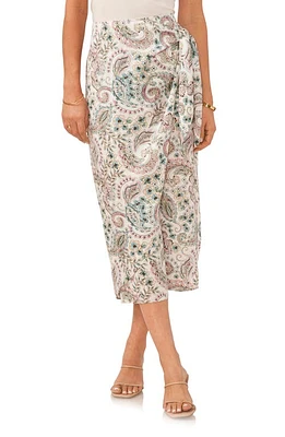 Vince Camuto Paisley Wrap Front Midi Skirt New Ivory at Nordstrom,