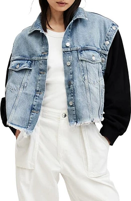 AllSaints Chlo 2-in-1 Oversize Denim Jacket with Removable Sleeves Light Indigo/Navy at Nordstrom, Us