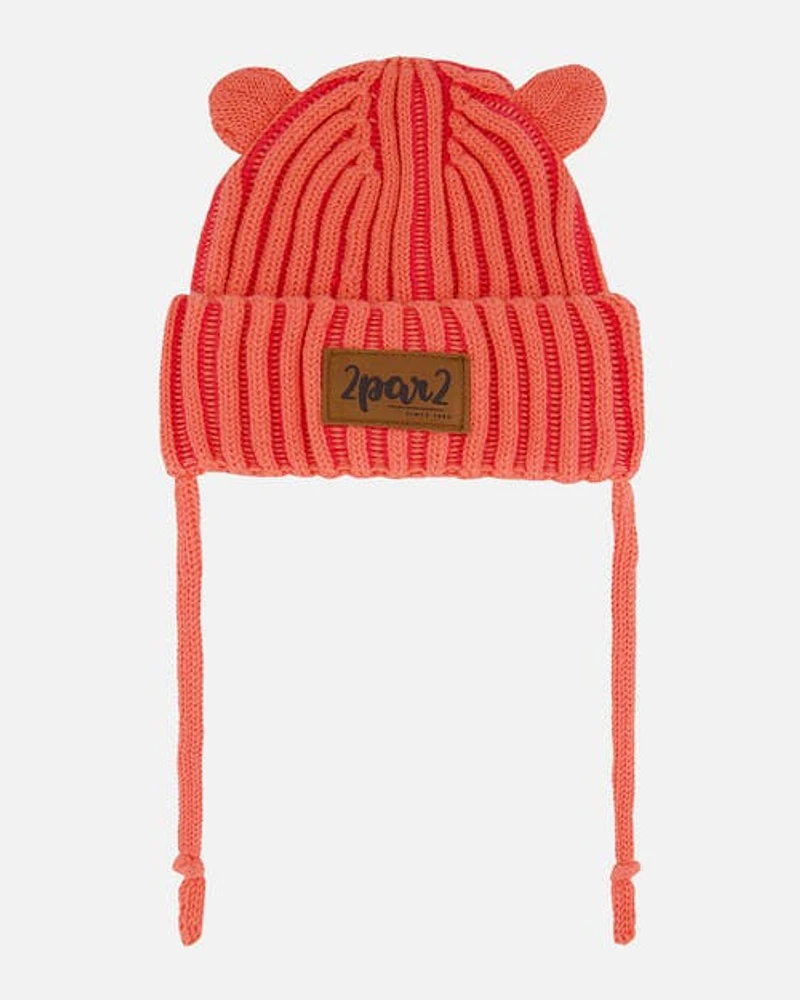 Deux Par Deux Baby Girl's Baby Knit Hat With Ears Coral at Nordstrom