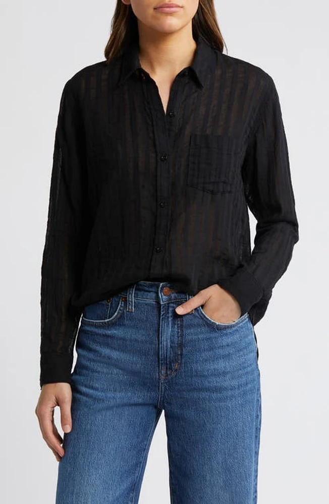 Rails Charli Shadow Stripe Cotton Button-Up Shirt Black at Nordstrom,