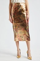 Smythe Sequin Stretch Skirt in Gold Floral at Nordstrom, Size Large