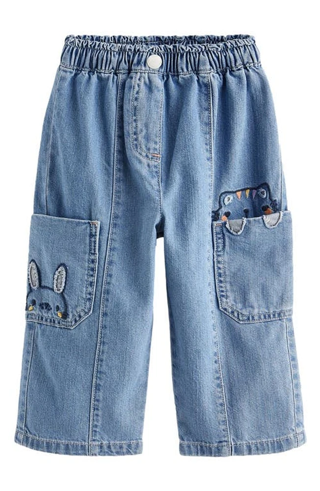 NEXT Kids' Embroidered Character Wide Leg Jeans Indigo at Nordstrom,