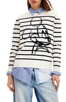 Desigual Jers My Mickey Mouse Stripe Crewneck Sweater White at Nordstrom,