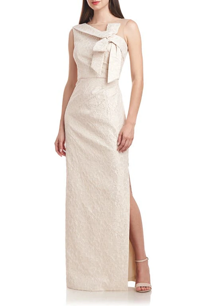 JS Collections Odette Asymmetric Illusion Yoke Gown Pale Gold at Nordstrom,