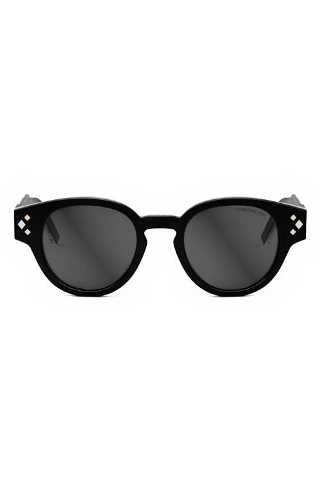 DIOR CD Diamond R2I 48mm Small Round Sunglasses in Shiny Black /Smoke at Nordstrom