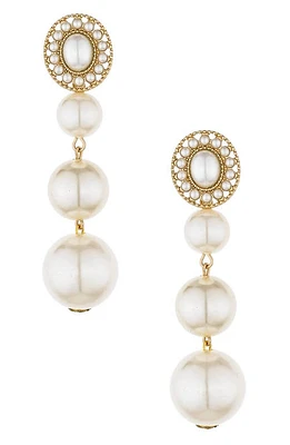 Ettika Triple Imitation Pearl Drop Earrings in Gold at Nordstrom