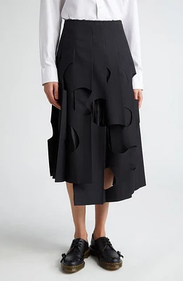 Comme des Garçons Pleated Cutout Twill Midi Skirt in Black at Nordstrom, Size Small