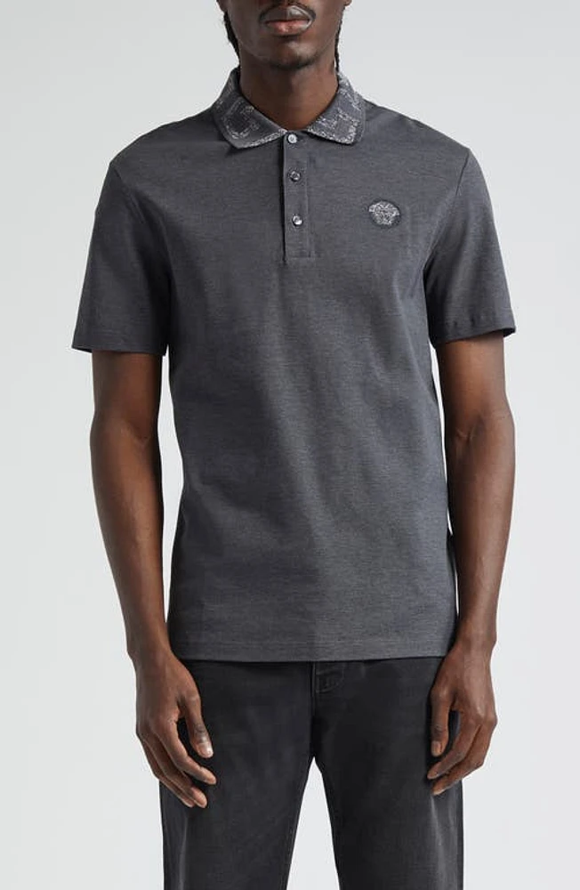 Versace Metallic Greca Collar Piqué Polo at Nordstrom,