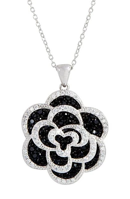 SAVVY CIE JEWELS Micro Pave Simulated Diamond Flower Pendant Necklace in Black at Nordstrom