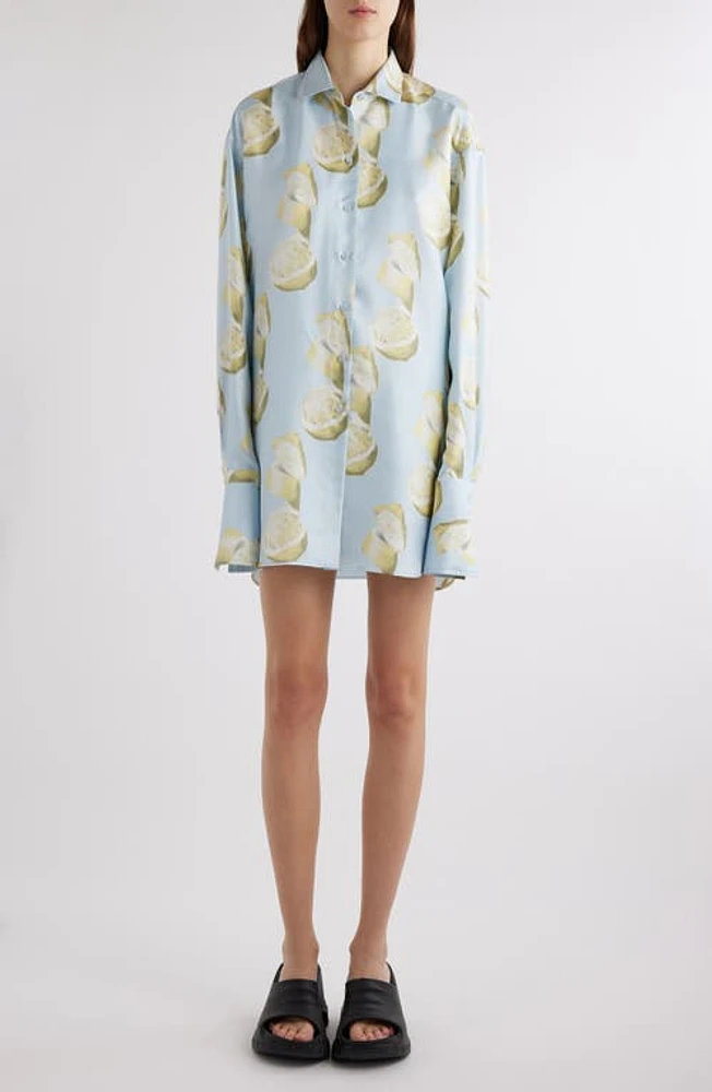 Givenchy Lemon Print Silk Button-Up Tunic Shirt Blue/Yellow at Nordstrom, Us