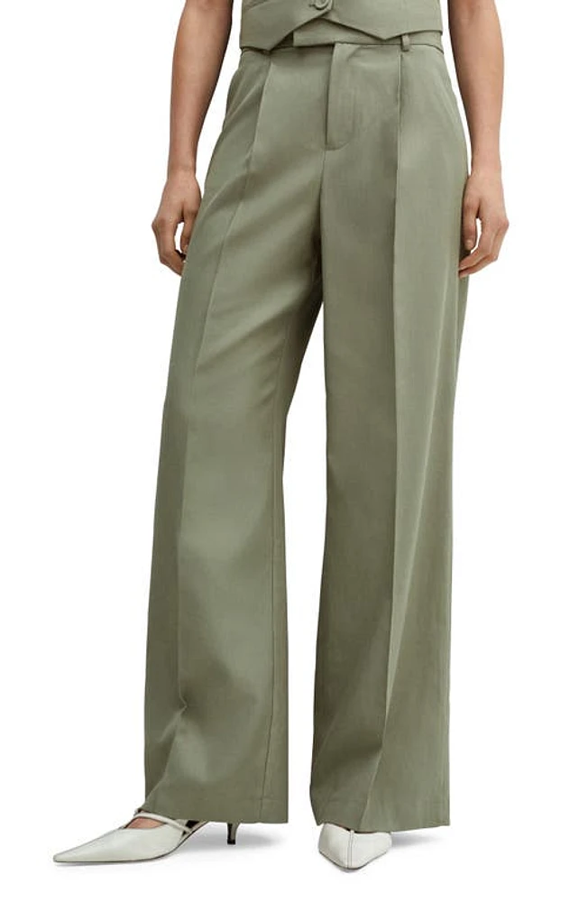 MANGO Alicante High Waist Wide Leg Pants in Pastel Green at Nordstrom, Size 6