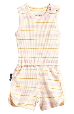 TINY TRIBE Kids' Sorbet Stripe Rib Cotton Tank Romper Pink at Nordstrom,