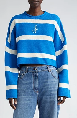 JW Anderson Anchor Logo Stripe Crop Sweater in Blue/White at Nordstrom, Size Large