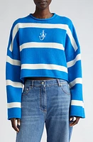 JW Anderson Anchor Logo Stripe Crop Sweater in Blue/White at Nordstrom, Size Large