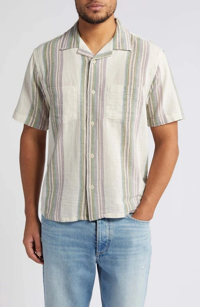 Corridor Riis Stripe Short Sleeve Button-Up Shirt Natural at Nordstrom,