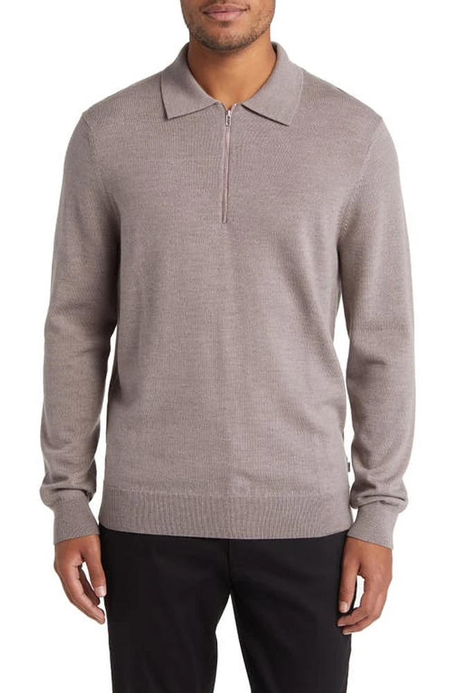 NN07 Quarter Zip Wool Polo Sweater Stone at Nordstrom,