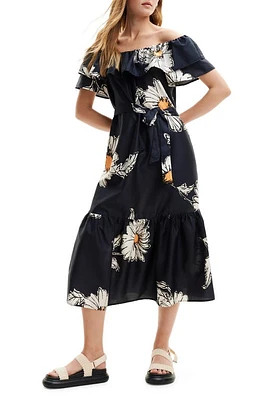 Desigual Daisy Ruffle Midi Dress Black at Nordstrom,