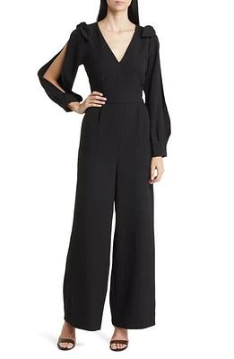 Eliza J Slit Sleeve Wide Leg Crepe Jumpsuit Black at Nordstrom,