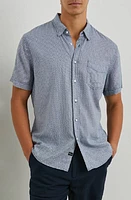 Rails Carson Geometric Print Short Sleeve Linen Blend Button-Up Shirt Crown Jewel Sapphire at Nordstrom,