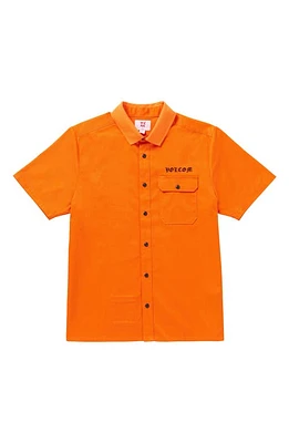 Volcom Yusuke Short Sleeve Graphic Button-Up Shirt Orange at Nordstrom,