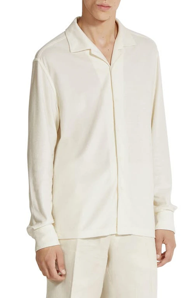 ZEGNA Sponge Cotton & Silk Knit Button-Up Shirt Calcare at Nordstrom,