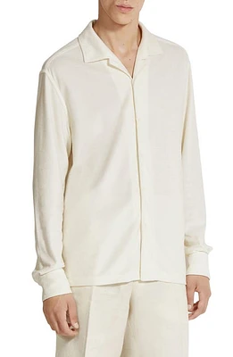 ZEGNA Sponge Cotton & Silk Knit Button-Up Shirt Calcare at Nordstrom,