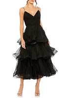 Mac Duggal Tulle Tiered Midi Dress Black at Nordstrom,