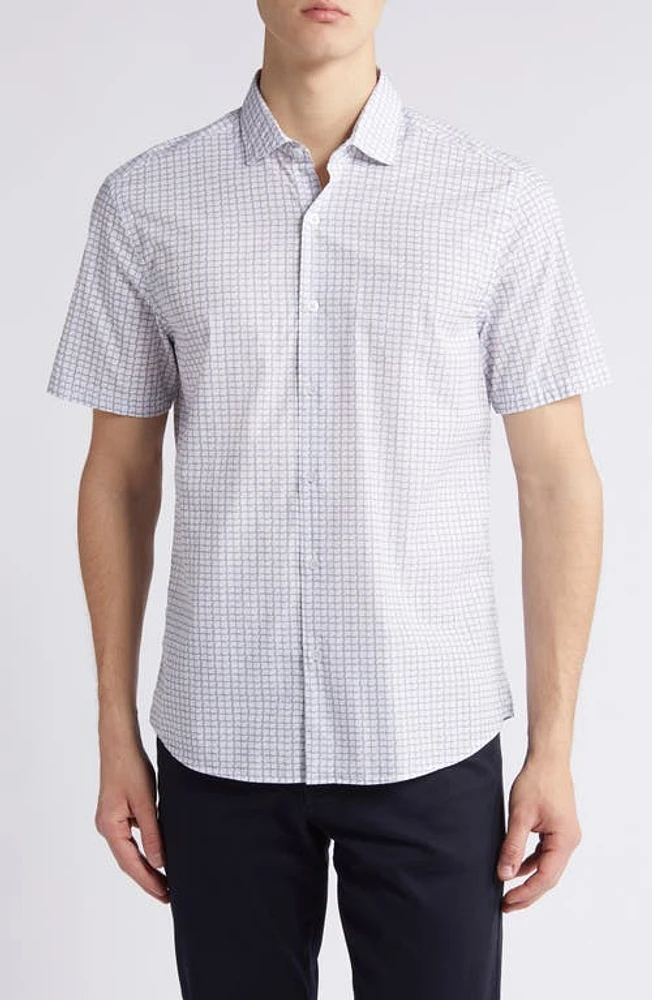 Robert Barakett Firdale Geo Print Short Sleeve Button-Up Shirt Light Grey at Nordstrom,