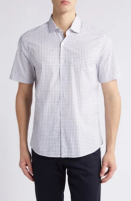 Robert Barakett Firdale Geo Print Short Sleeve Button-Up Shirt Light Grey at Nordstrom,