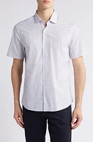 Robert Barakett Firdale Geo Print Short Sleeve Button-Up Shirt Light Grey at Nordstrom,