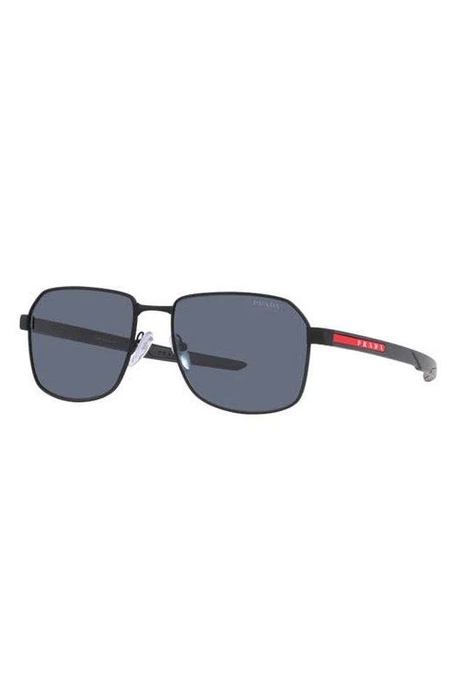 Prada Linea Rossa 57mm Rectangular Sunglasses in Rubber Black at Nordstrom