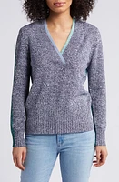 NIC+ZOE Colorblock Marl V-Neck Sweater Blue Multi at Nordstrom,