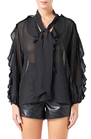 Endless Rose Sheer Chiffon Ruffle Shirt at Nordstrom,