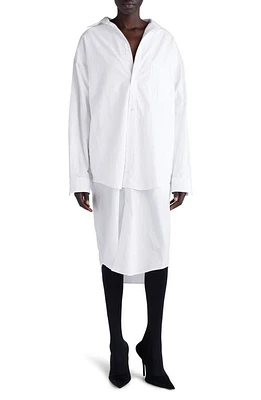 Balenciaga Layered Long Sleeve Cotton Poplin Shirtdress White at Nordstrom, Us