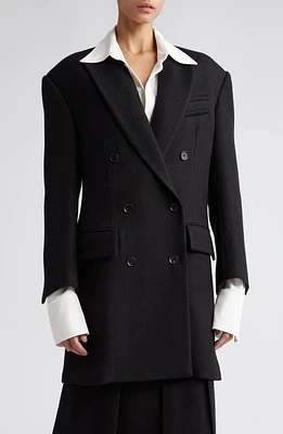 Proenza Schouler Double Breasted Wool Blend Twill Blazer Black at Nordstrom,