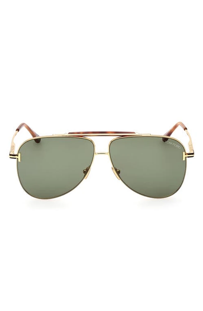 TOM FORD 60mm Pilot Sunglasses in Shiny Deep Gold /Green at Nordstrom