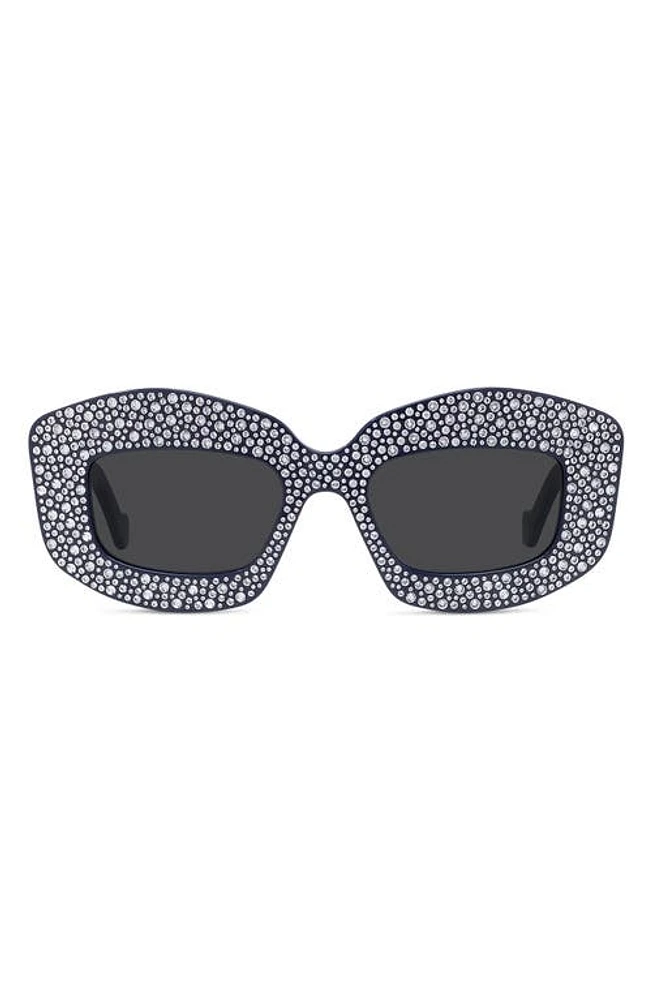 Loewe Starry Night Anagram 49mm Small Rectangular Sunglasses in Navy Blue Full Strass /Smoke at Nordstrom