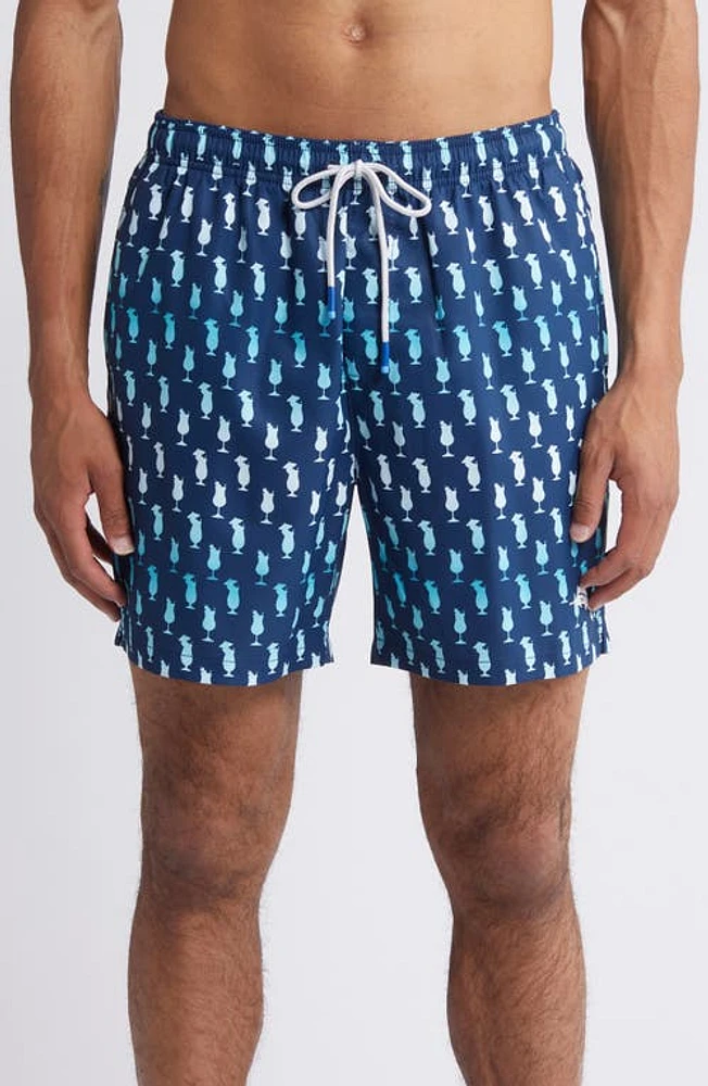 Tommy Bahama Naples Print Swim Trunks Bering Blue at Nordstrom,