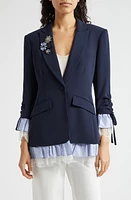 Cinq à Sept Roxie Stripe Trim Three-Quarter Sleeve Blazer Navy/Blue at Nordstrom,