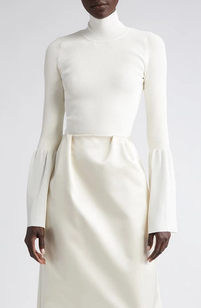 Altuzarra Dana Bell Sleeve Rib Turtleneck Sweater Natural White at Nordstrom,